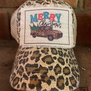 Leopard Christmas Truck ponytail hat